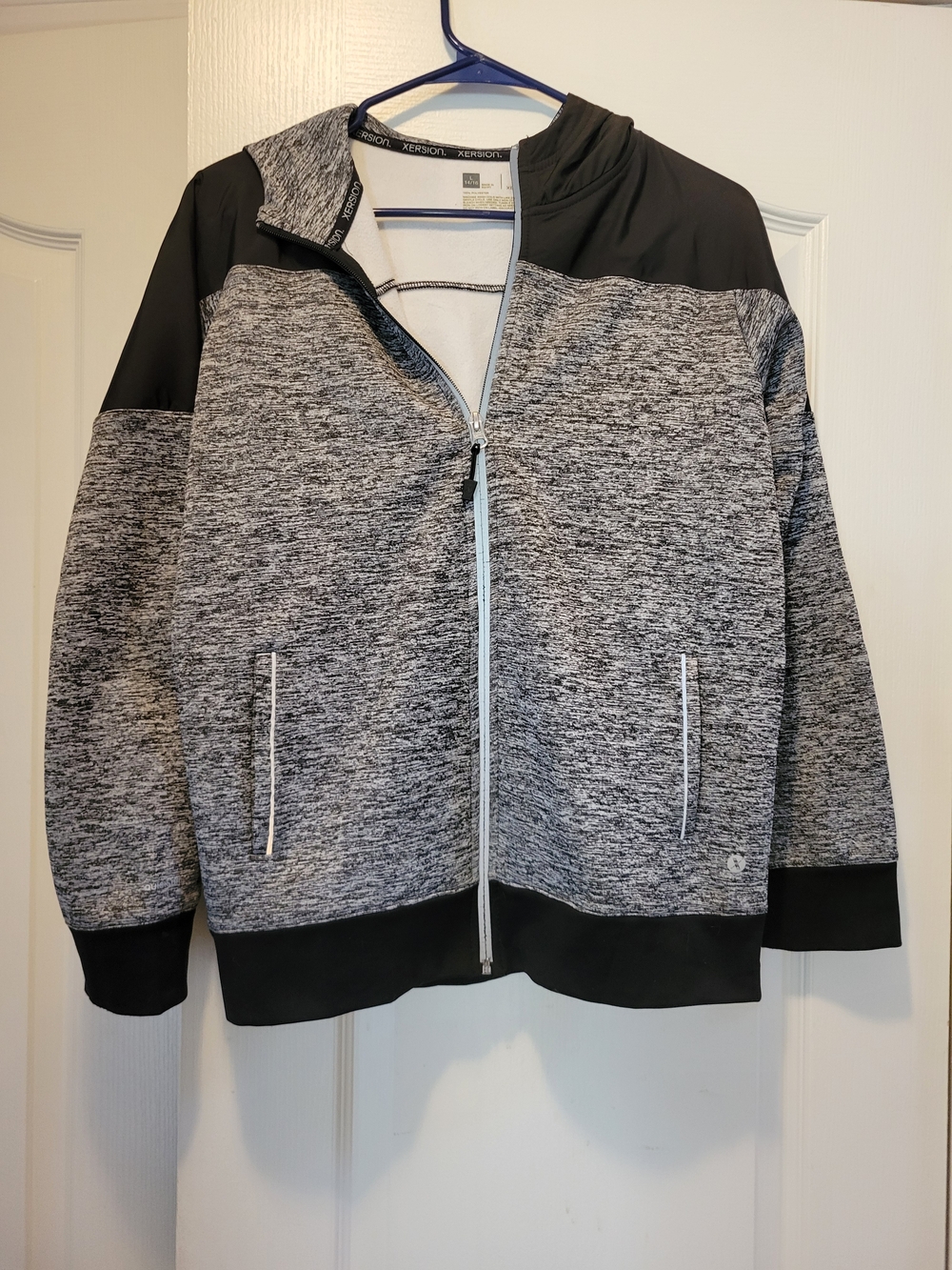 Xersion Grey with Black Zip Up Sweater Youth L (14/16)